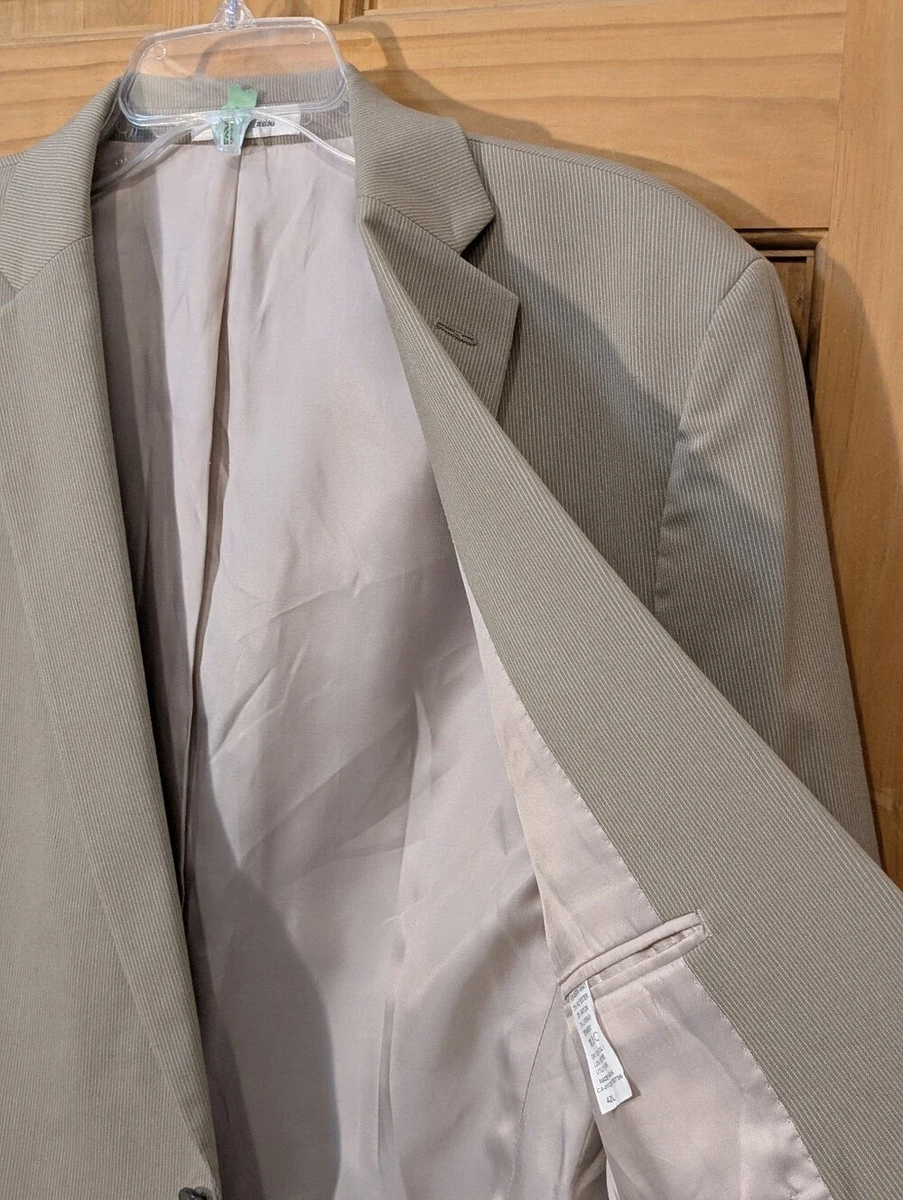 Calvin Klein Blazer Men's 42L Jacket Tan Cream Stripe Polyester Spandex Summer